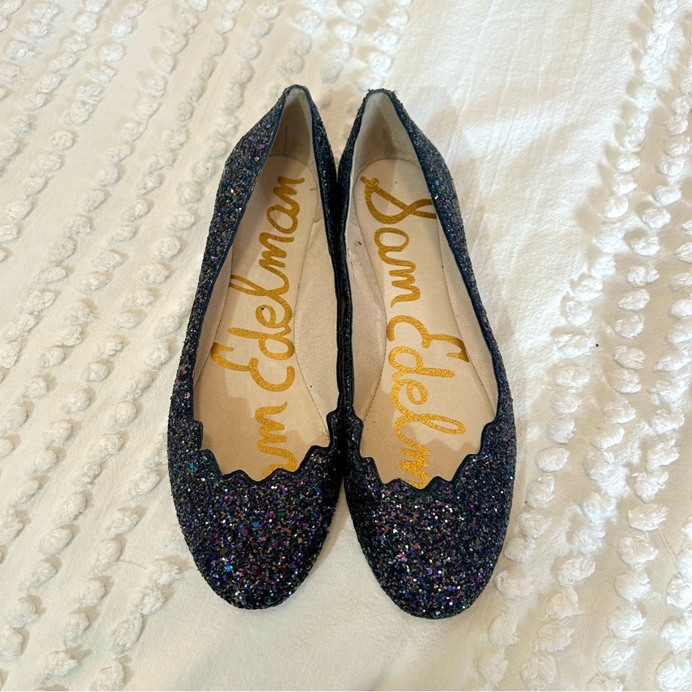 Sam Edelman Women's Scallop Edge Navy Blue Glitter Flats 8.5 - Picture 4 of 9